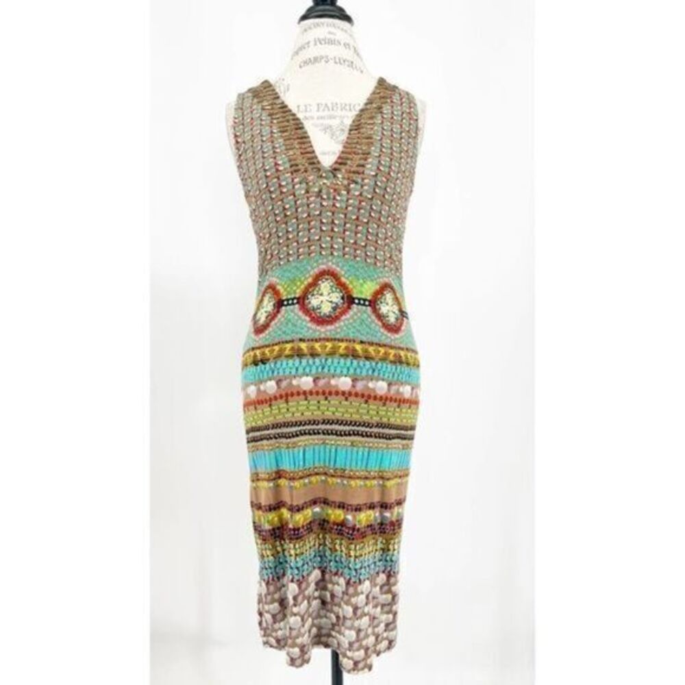 Philosophy stretch beaded tribal brown print dress